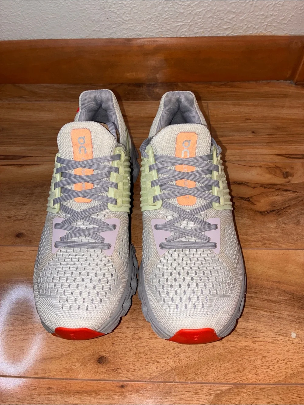 On Running Women's Light Gray, Pale Yellow & Coral Cloud Athletic Shoes